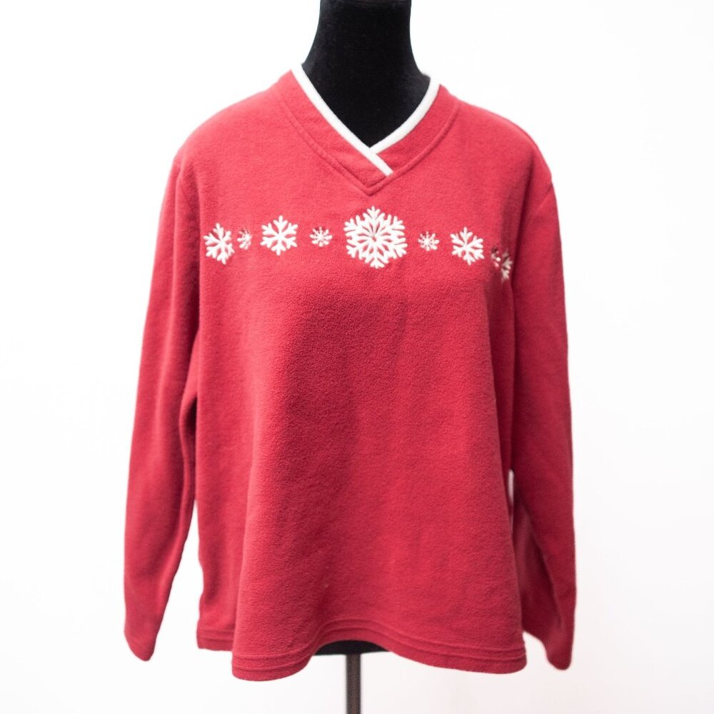 VTG Y2K Holiday Sweater XL Red Embroidered Snowflake Grandma Relaxed Winter